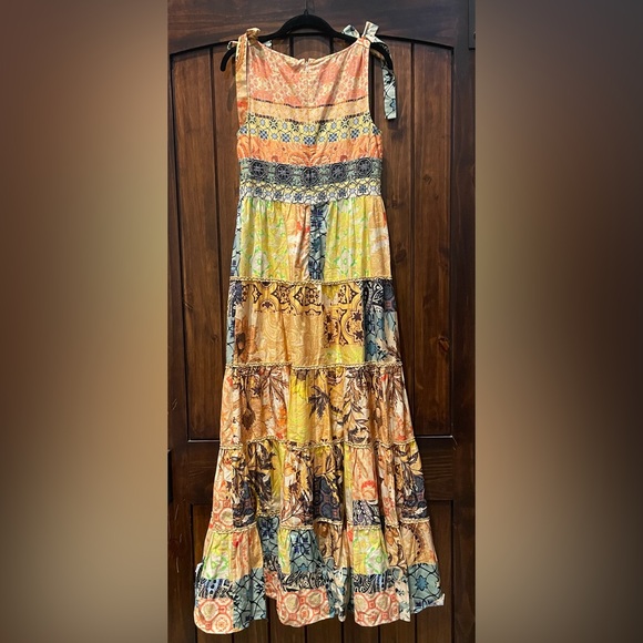 ANTHROPOLOGIE GEISHA DESIGNS Rosalinda Patchwork Beaded Maxi Dress Size Small - Picture 11 of 12